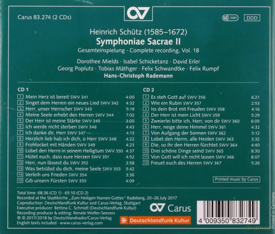 Heinrich Schutz: Symphoniae Sacrae II (Carus Schutz-Edition Vol.18) [2CD]