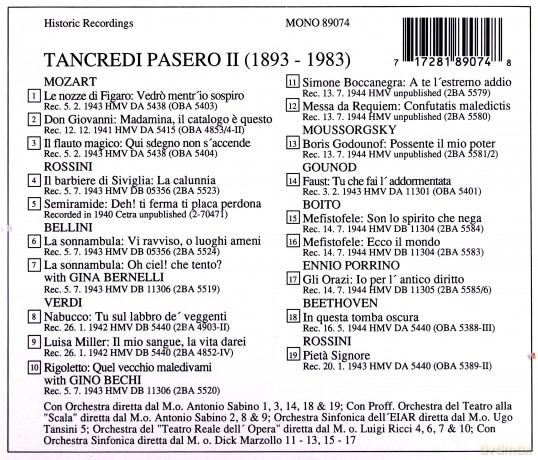 Tancredi Pasero singt Arien [CD]