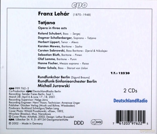 Franz Lehar: Tatjana (Oper in 3 Akten) [2CD]