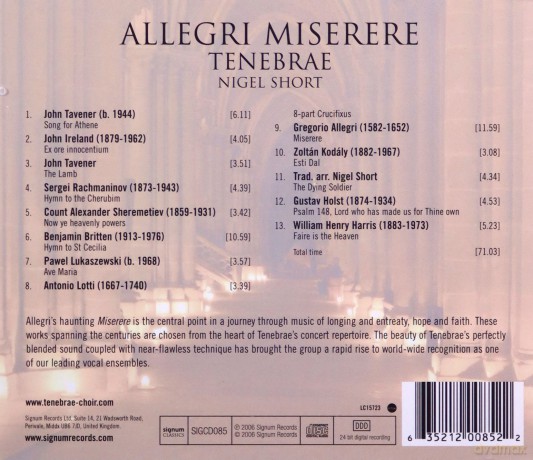 Tenebrae - Allegri Miserere [CD]