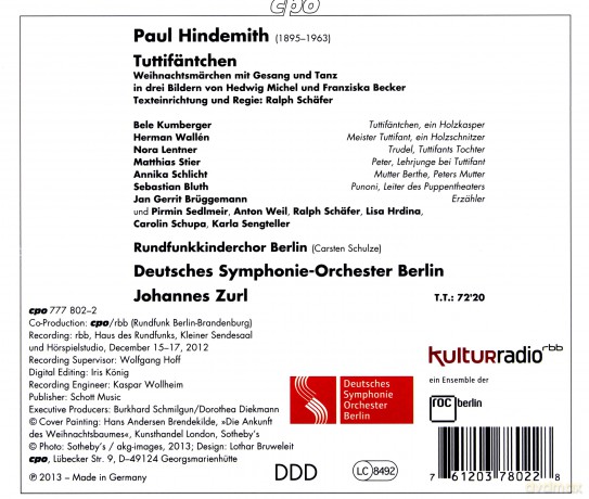Paul Hindemith: Tuttifssntchen (Musikalisches Weihnachtsmssrchen) [CD]