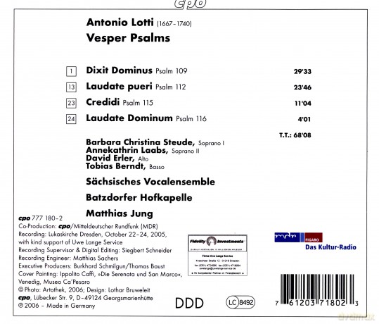 Antonio Lotti: Vesperpsalmen [CD]