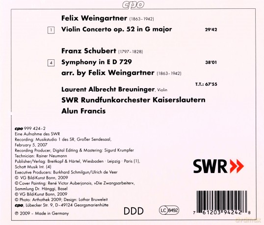 Felix Weingartner: Violinkonzert G-Dur op.52 [CD]