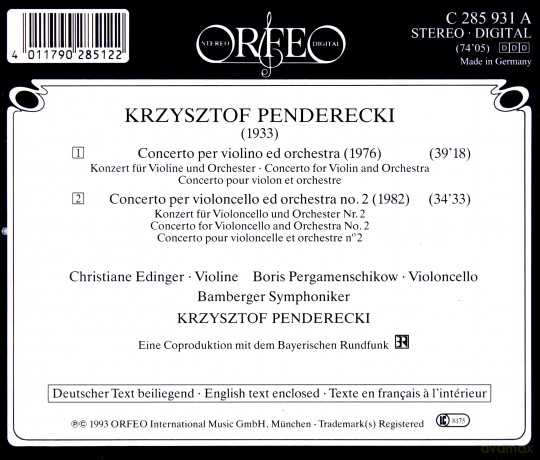 Krzysztof Penderecki: Violinkonzert Nr.1 (1976) [CD]