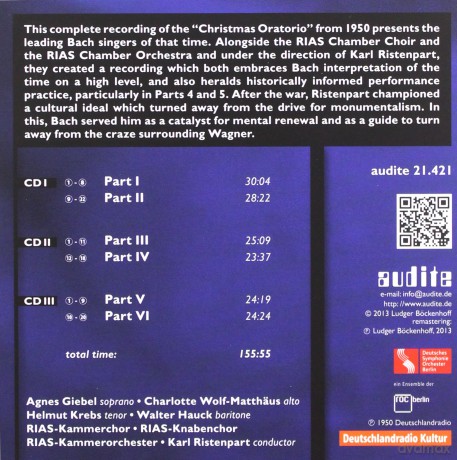 Johann Sebastian Bach: Christmas Oratorio Weihnachtsoratorium BWV 248 [3CD]