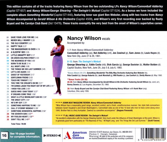 Nancy Wilson: With Cannonball Adderley & George Shearing (+ 3 Bonustracks) [CD]