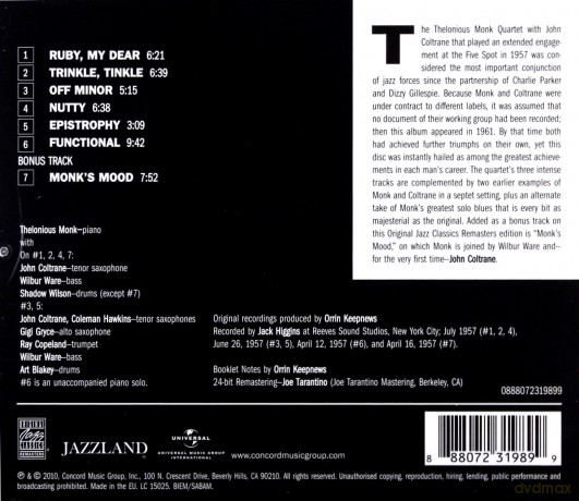 Thelonious Monk: With John Coltrane [CD]