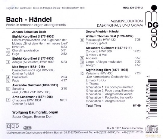 Wolfgang Baumgratz - Handel/Bach [CD]
