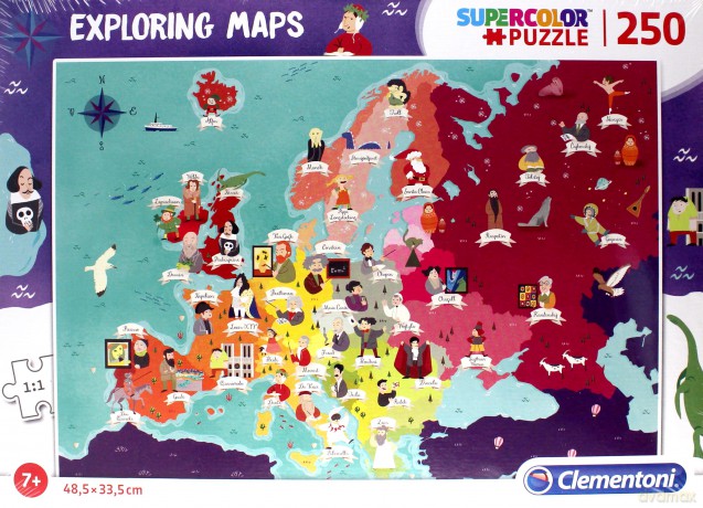 CLEMENTONI 250 el. Exploring Maps Great People in Europe [PUZZLE]