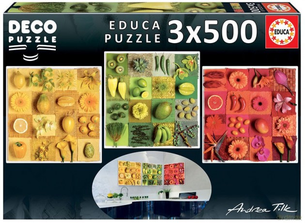 EDUCA 3x500 el. Egzotyczne owoce i kwiaty A.Tilk [PUZZLE]