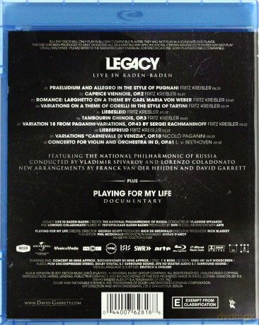 David Garrett: Legacy - Live From Baden Baden [Blu-Ray]