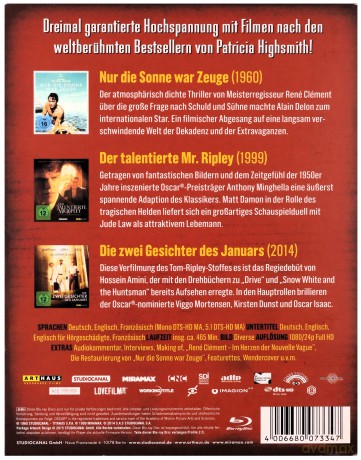 Patricia Highsmith: Crime Edition: Purple Noon / The Talented Mr. Ripley / The Two Faces of January (W pełnym słońcu / Utalentowany pan Ripley / Rozgrywka) [BOX] [3xBlu-Ray]