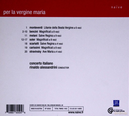 Concerto Italiano, Rinaldo Alessandrini: Per La Vergine Maria (digipack) [CD]