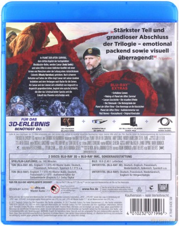 War for the Planet of the Apes (Wojna o planetę małp) [Blu-Ray 3D]+[Blu-Ray]