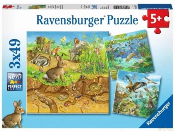 RAVENSBURGER 3x49 el. Zwierzęce siedliska [PUZZLE]