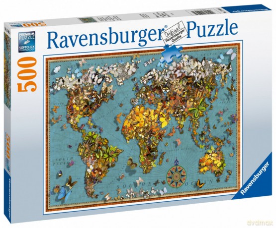 RAVENSBURGER 500 el. Mapa Świata z motyli [PUZZLE]