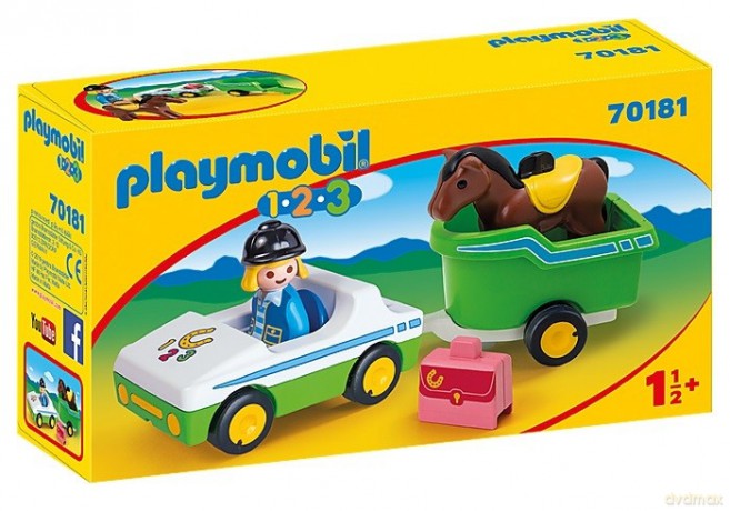 Zestaw figurek 123 Samochód z przyczepa dla konia [FIGURKA]