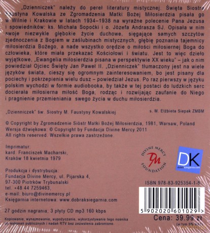 Dzienniczek Świętej Siostry Faustyny Kowalskiej (digipack) [AUDIOBOOK] [3CD-MP3]