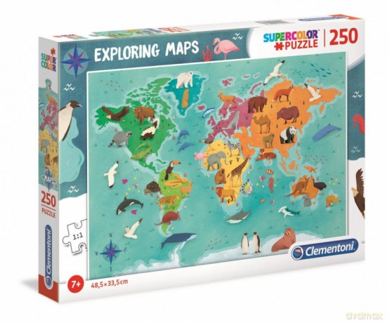 CLEMENTONI 250 el. EXPLORING MAPS Animals in the World [PUZZLE]