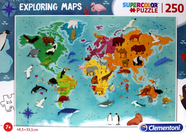 CLEMENTONI 250 el. EXPLORING MAPS Animals in the World [PUZZLE]