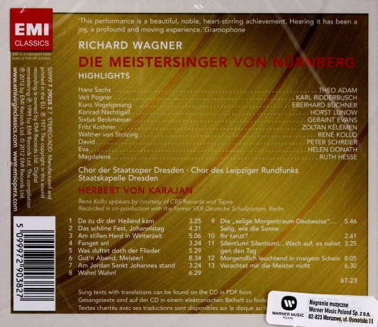 Karajan: Die Meistersinger Vin Nurnberg (Highlights) [CD]