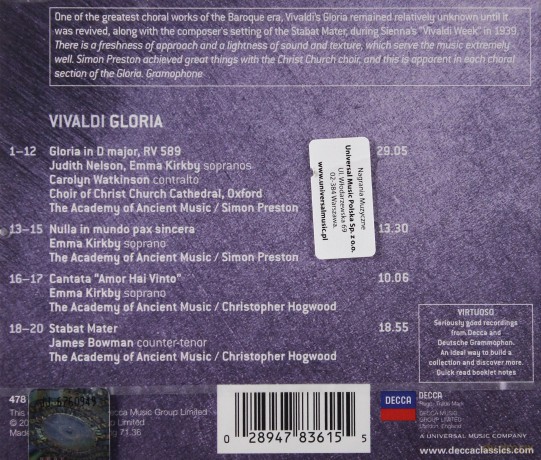Preston Kirkby: Vivaldi:Gloria (Virtuoso) [CD]
