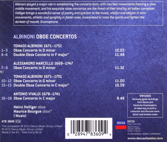 Heinz Holliger: Albinoni:Oboe Concertos (Virtuoso) [CD]