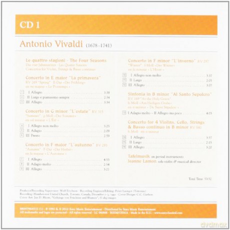 Tafelmusik - Jeanne Lamon: Antonio Vivaldi: The Four Seasons; Concertos; Cello Sonatas Nos. 1-6 [4CD]