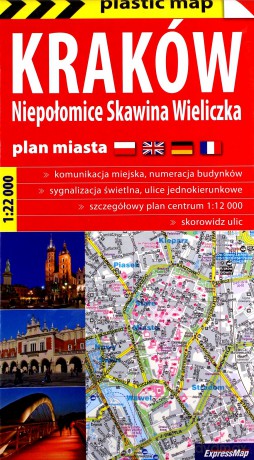 Kraków 4w1 plastic! map foliowany plan Krakowa, Niepołomic, Skawiny i Wieliczki 1:22 000
