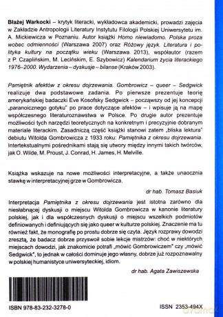 Pamiętnik afektów z okresu dojrzewania. Gombrowicz - queer - Sedgwick - Błażej Warkocki [KSIĄŻKA]