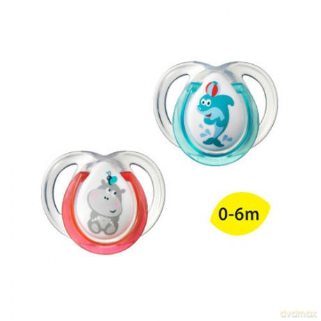 CTN Smoczek uspakajający FUN 0-6m x2 delfin i hipcio