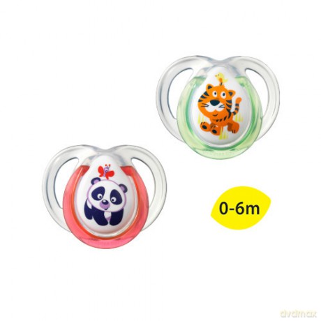 CTN Smoczek uspakajający FUN 0-6m x2 panda i tygrys
