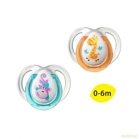 CTN Smoczek uspakajający FUN 0-6m x2 żyrafa i małpa