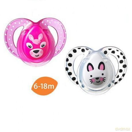 CTN Smoczek uspakajający FUN 6-18m x2 biały i różowy
