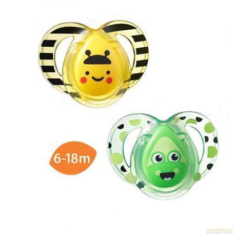 CTN Smoczek uspakajający FUN 6-18m x2 żółty i zielony