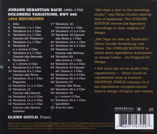 Glenn Gould: Bach: Goldberg Variations. BWV 988 (1955 mono recording) [CD]