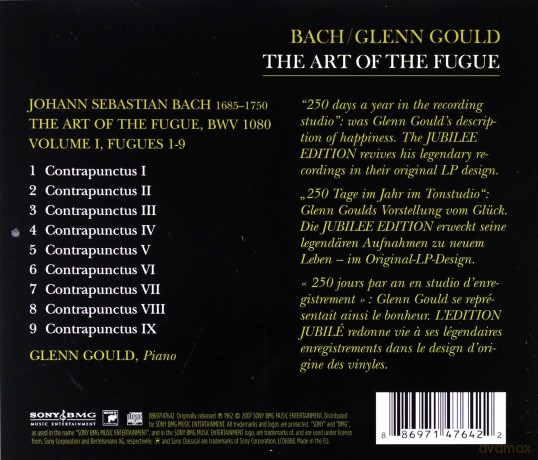 Glenn Gould: Bach: The Art of the Fugue. BWV 1080 Volume I Fugues 1-9 [CD]