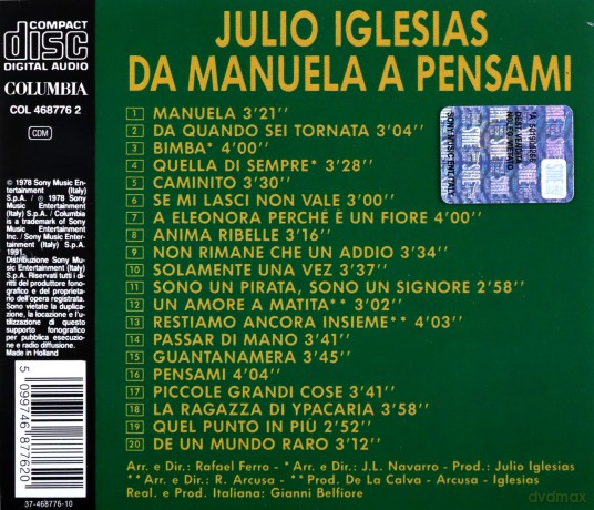 Julio Iglesias: Da Manuela a Pensa [CD]