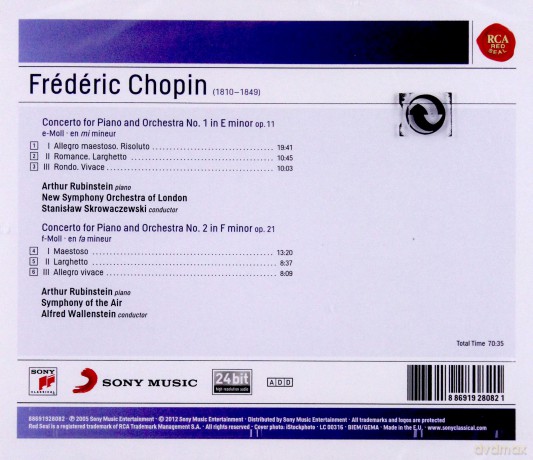 Arthur Rubinstein: Chopin: Piano Concertos 1 & 2 [CD]