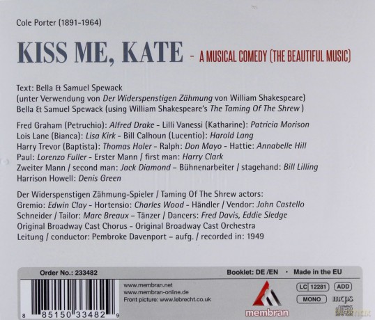 Cole Porter: Kiss Me, Kate - A Musical Comedy [CD]