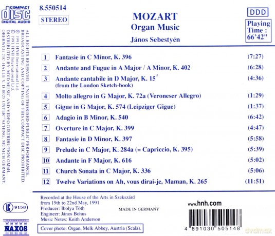Wolfgang Amadeus Mozart: Mozart: Organ Music [CD]