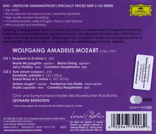 Leonard Bernstein: Mozart:Requiem, Mass In C-Minor [2CD]