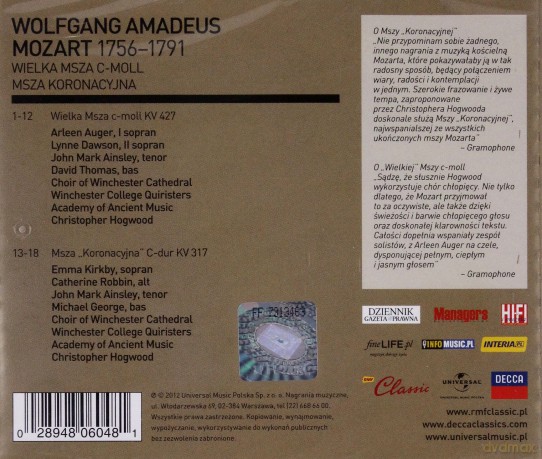 Emma Kirkby: RMF Classic Kolekcja: Mozart Wielka Msza C. Msza Koronac. [CD]