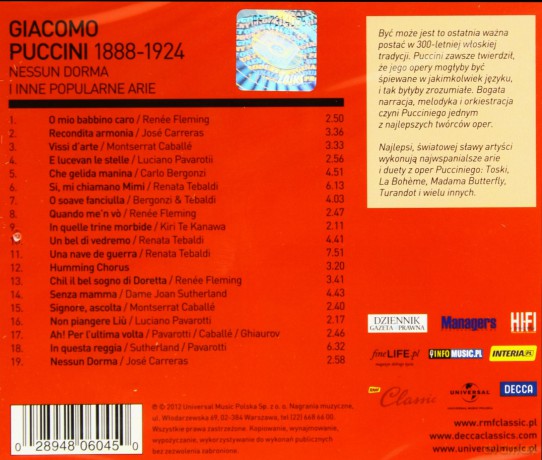 Luciano Pavarotti: Rmf Classic Kolekcja:Puccini Nessun Dorma [CD]