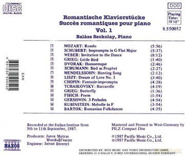Balazs Szokolay: Romantic Piano Favourites, vol. 1 [CD]