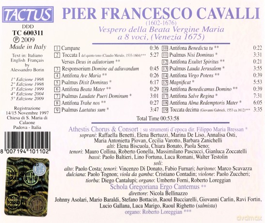 F. Cavalli: Vespro Della Beata Vergine Mar [CD]