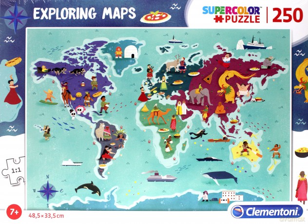 CLEMENTONI 250 el. Mapa świata Mieszkańcy i zwyczaje [PUZZLE]