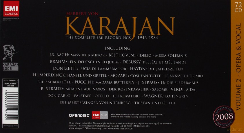 Herbert Von Karajan: Complete Emi Recordings Vol.2, Opera & Vocal [72CD]