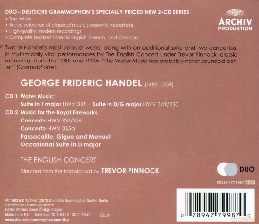 Trevor Pinnock: Handel:Water Music, Fireworks (Duo) [2CD]