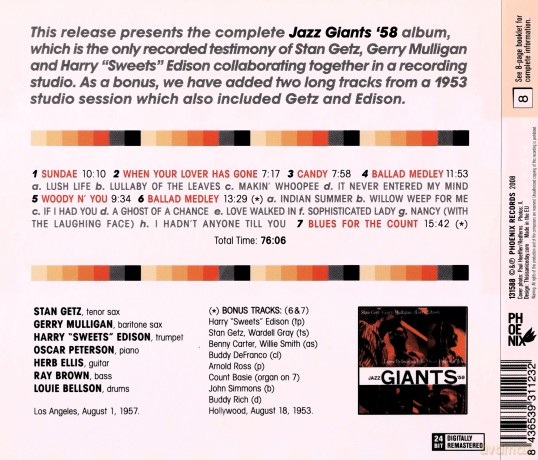 Stan Getz: Jazz Giants '58 + 2 Bonus Tracks [CD]